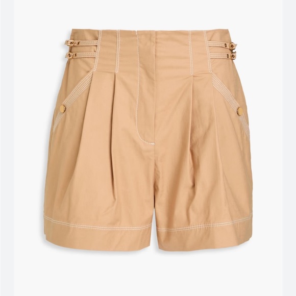 Veronica Beard Jaffe Short Khaki pleated cotton-blend twill shorts Sz 12 NEW - Picture 3 of 13